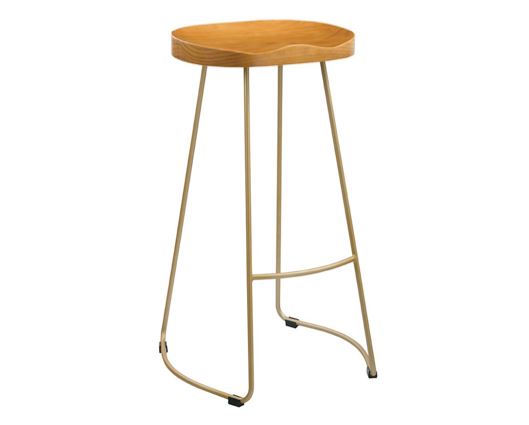 Boxer Pine Wood Seat Gold Effect Leg Bar Stool