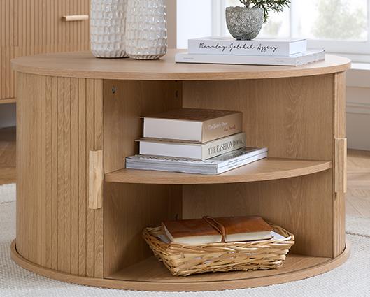 Axel Round Fluted Coffee Table with Storage - Oak