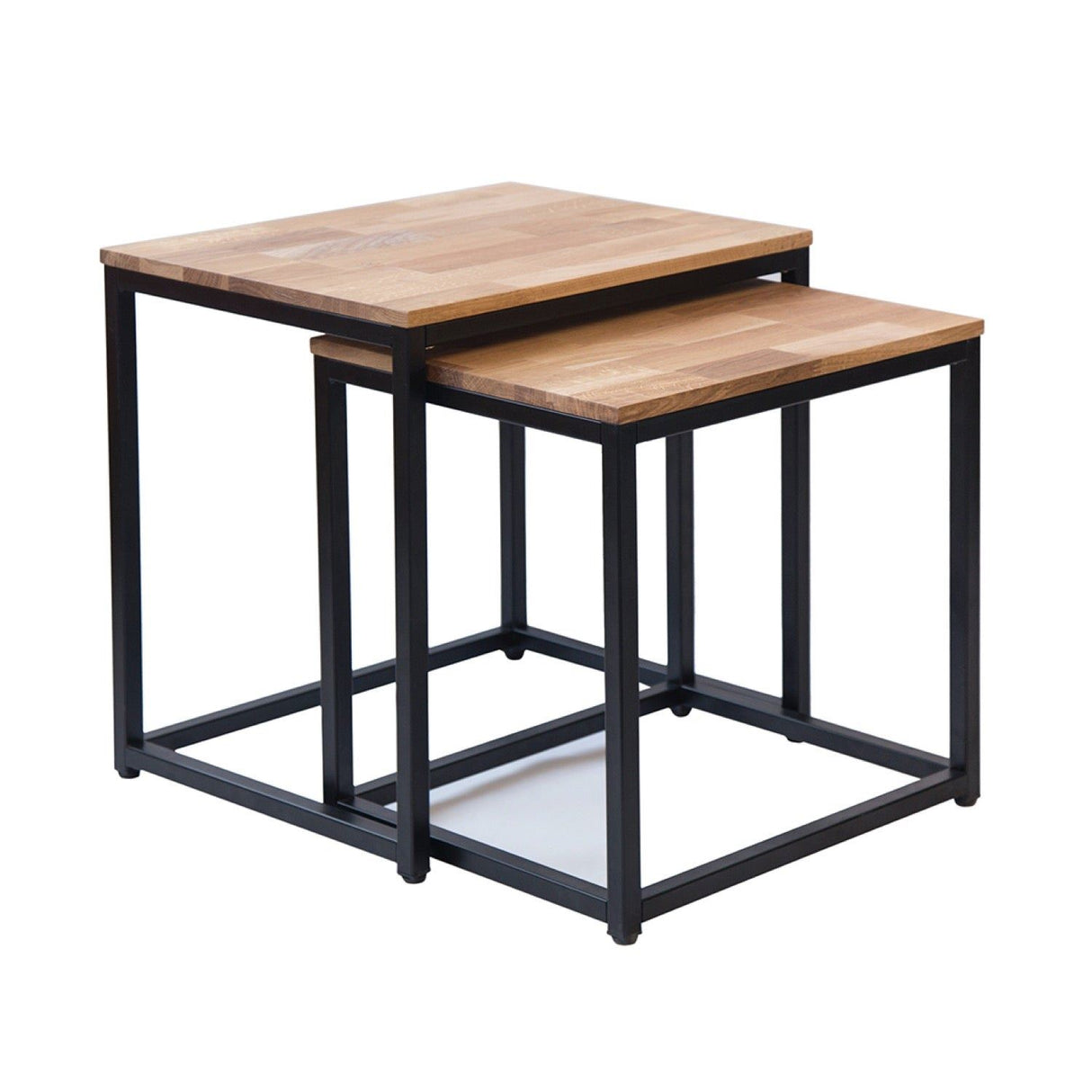 Merce Nest Of Tables Solid Oak Black Metal Frame