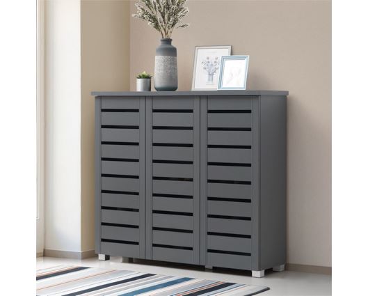 Tall 3 Door Shoe Cabinet-Dark Grey
