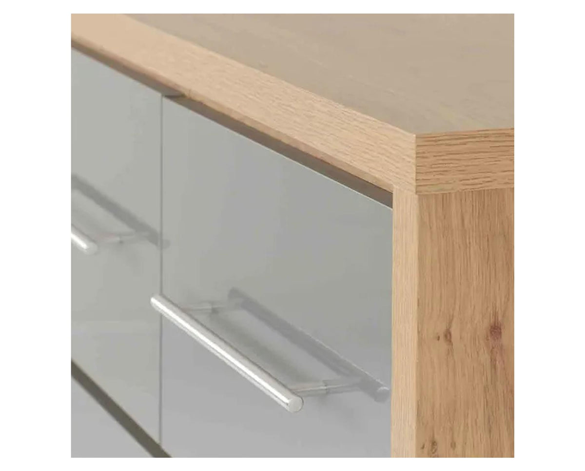 Santos 3+2 Drawer Chest - Grey High Gloss/Light Oak Effect Veneer