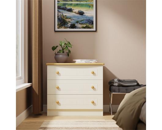 Warwick 3 Drawer Chest - Cream Ash with Modern Oak Top