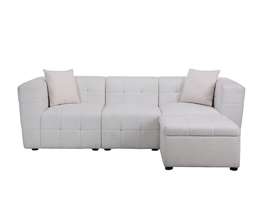 Milo 3 Seater Sofa With Footstool- White