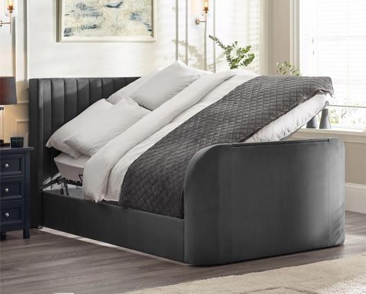 Clara Side Lift Ottoman TV Bed Dark Grey - King