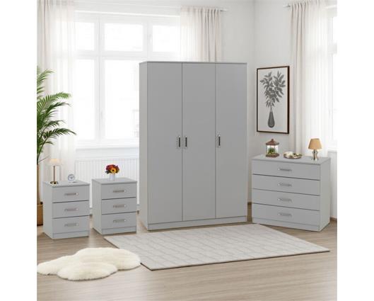 DAKOTA 3 DOOR WARDROBE BEDROOM SET - LIGHT GREY