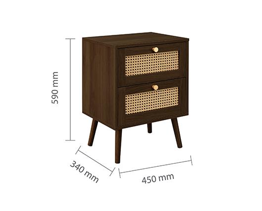 Croxley 2 Drawer Rattan Bedside - Walnut