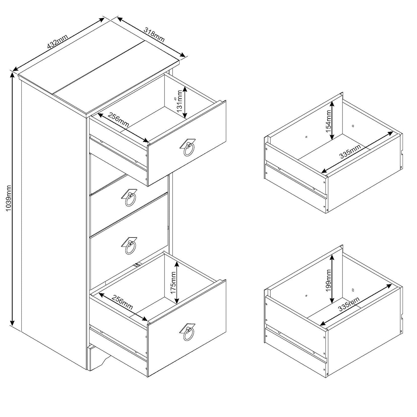 Corona Classic 5 drawer narrow chest of drawers
