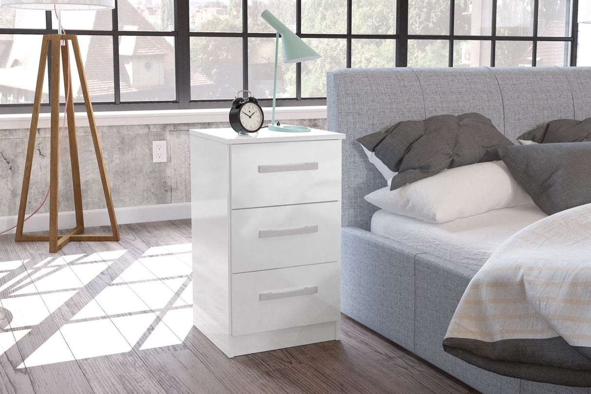 Larz 3 Drawer Bedside Table - White