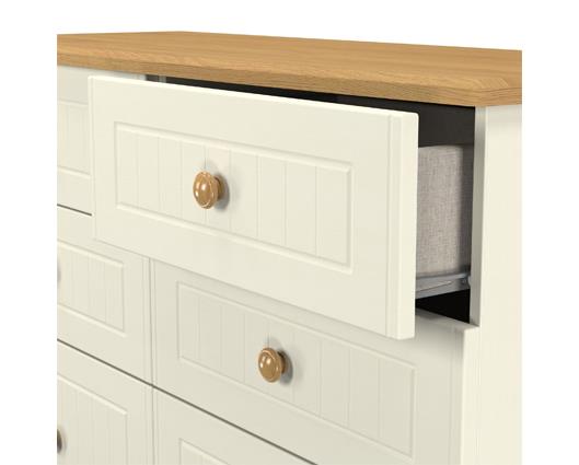 Warwick 6 Drawer Midi Chest - Cream Ash with Modern Oak Top