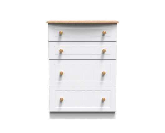 Warwick 4 Drawer Deep Chest - White Matt with Bardolino Oak Top