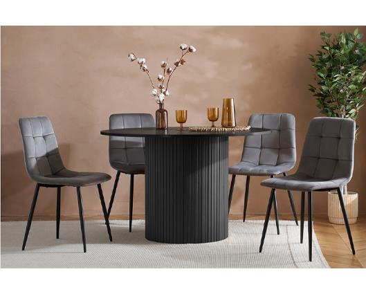 Axel Round Fluted Dining Table with 4 Fabric Chairs - Black