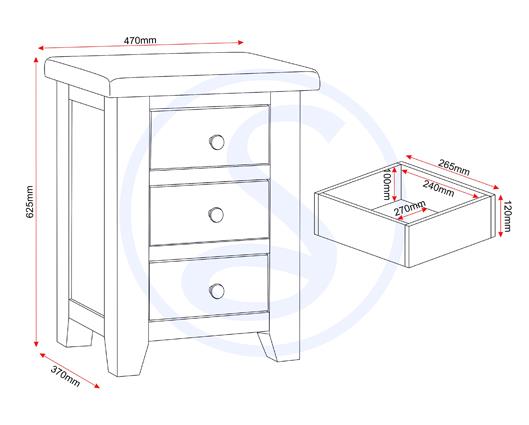 WINDSOR 3 DRAWER BEDSIDE - PEBBLE GREY/OAK