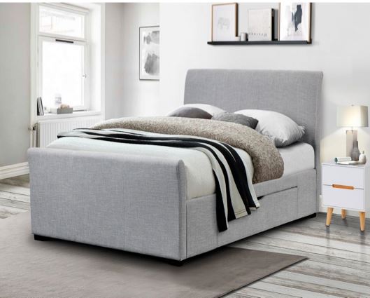 Capri King Bed With 2 Underbed Storage Drawers - Light Grey