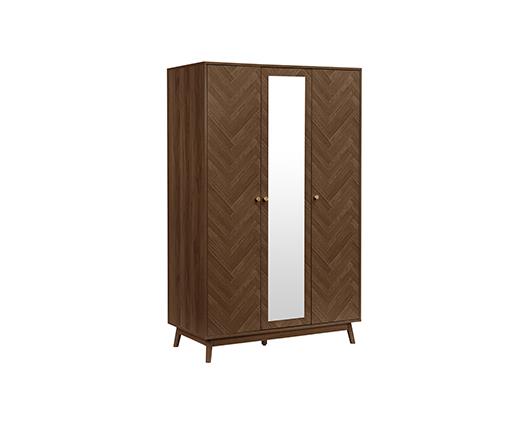 Herringford 3 Door Wardrobe with Mirror - Walnut