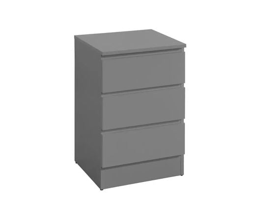 Oakley 3 Drawer Bedside- Grey