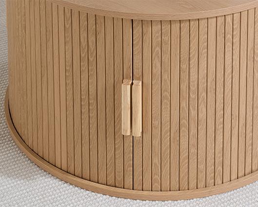 Axel Round Fluted Coffee Table with Storage - Oak
