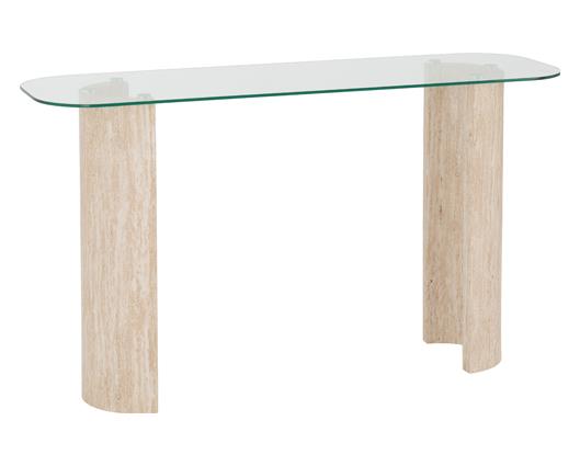 MODENA CONSOLE TABLE - CLEAR GLASS/CREAM MARBLE EFFECT