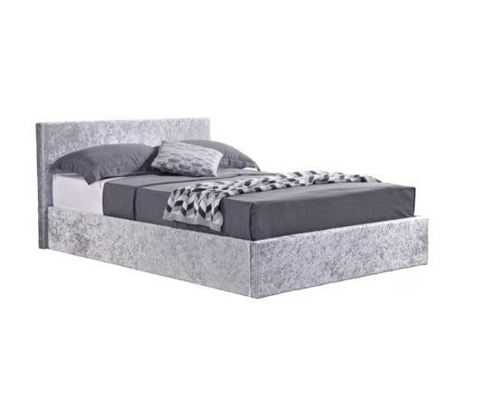 Berlin Double Ottoman Bed - Steel Crushed Velvet