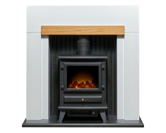 Stalbridge Fireplace 39inch - White/Oak With Electric Stove - Black
