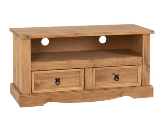 Corona 2 Drawer Flat Screen TV Unit - Distressed Waxed Pine