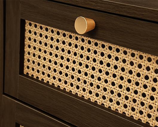 Croxley 2 Drawer Rattan Bedside - Walnut