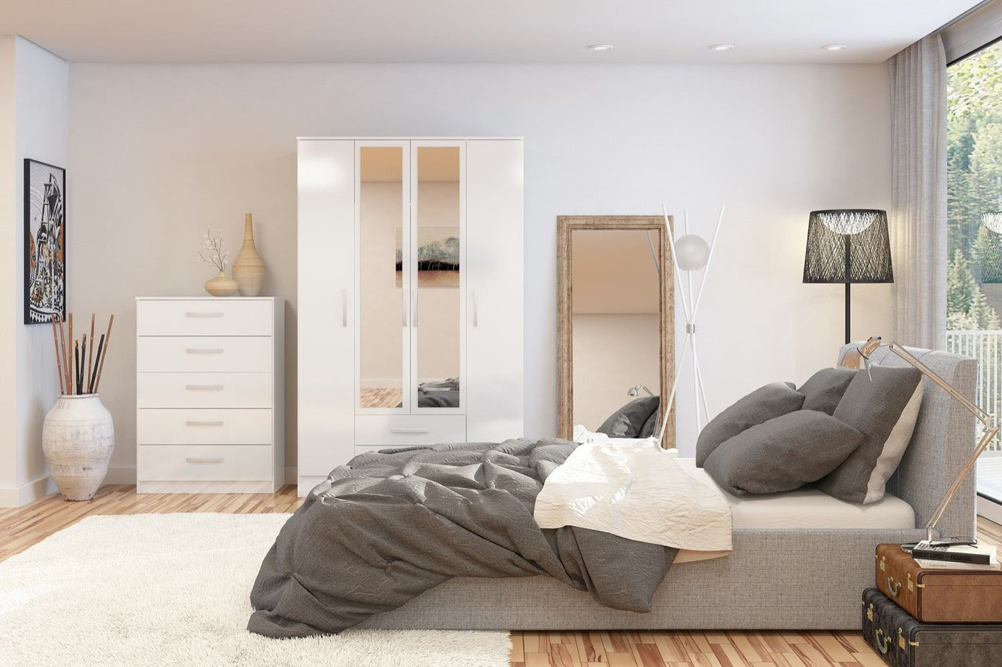 Larz 2 Door Combi Wardrobe - White