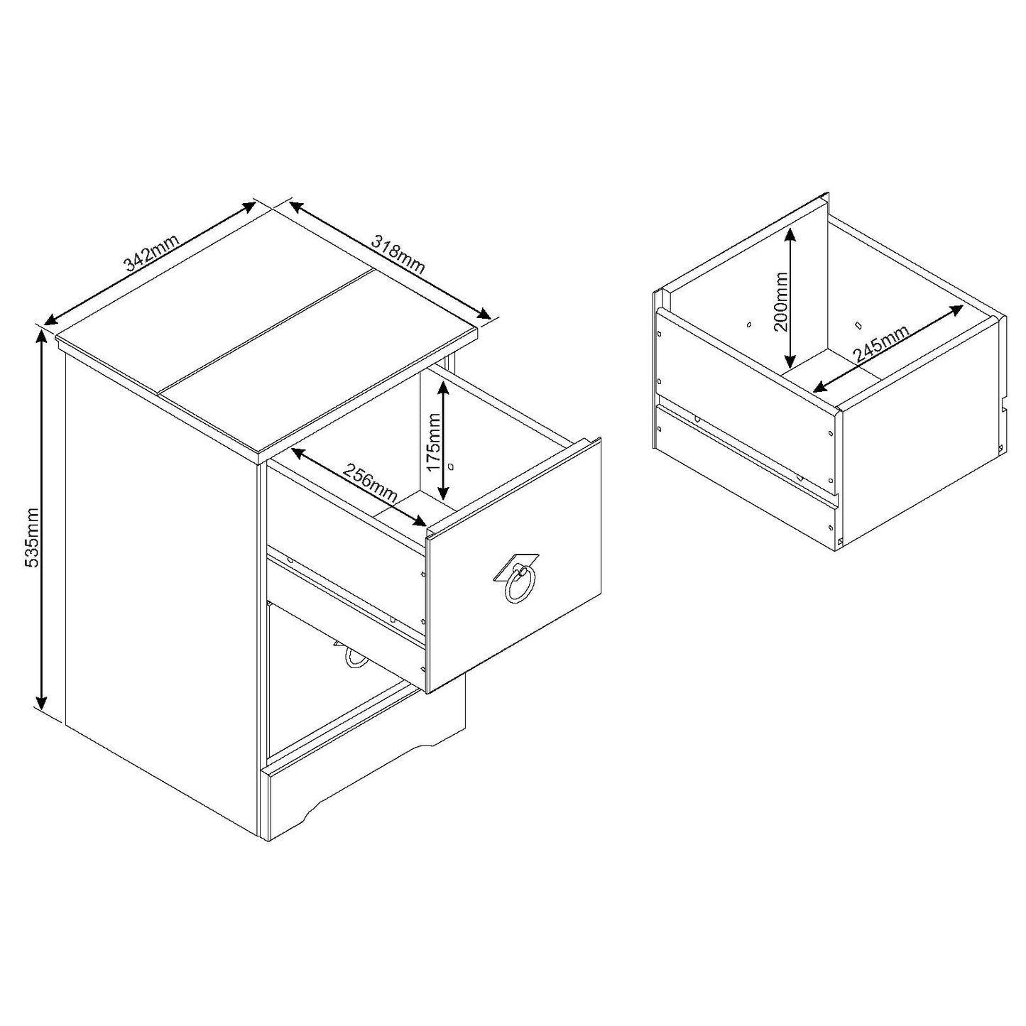 Corona Classic 2 drawer compact bedside cabinet