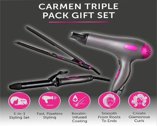 Gift 1800W DC Hairdryer / 25mm Curling Tong / Hair Straightener Neon Pink / Graphite