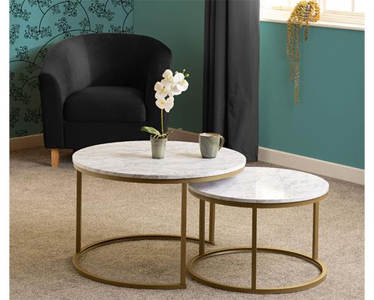DALLAS ROUND COFFEE TABLE SET - MARBLE/GOLD EFFECT