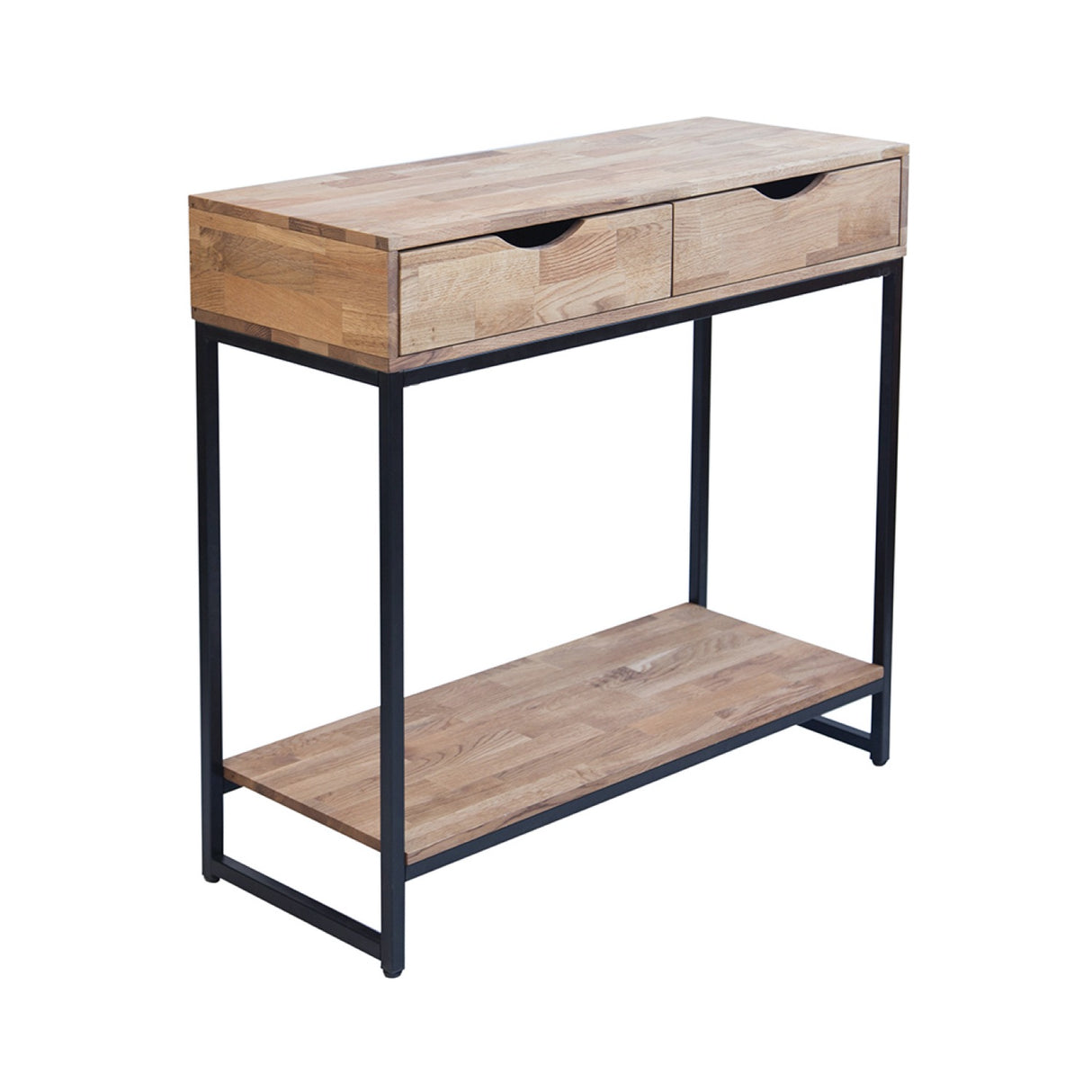 Merce Console Table Solid Oak Black Metal Frame