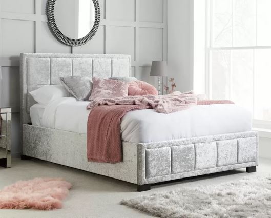 Hannover Small Double Bed - Steel Crushed Velvet