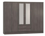 NEVADA 6 DOOR 2 DRAWER WARDROBE - BLACK WOOD GRAIN