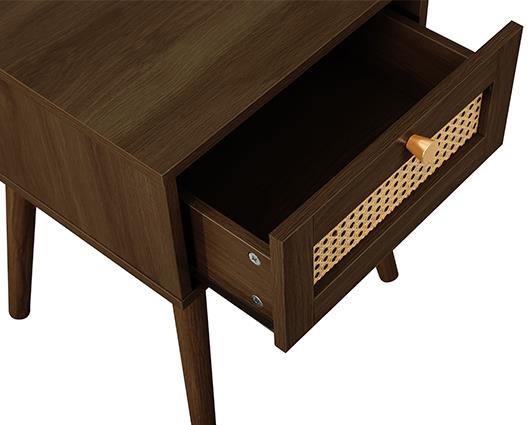 Croxley 1 Drawer Rattan Bedside - Walnut