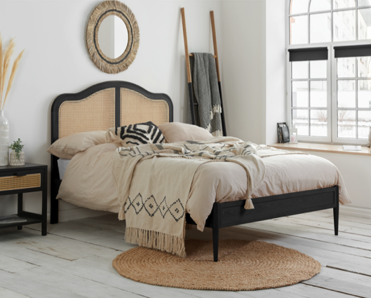 Leonie Rattan Double Bed - Black