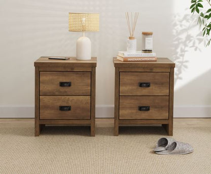 Baxter 2 Drawer Bedside Table (Pair)- Knotty Oak