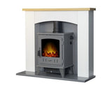 Hugo Fireplace Suite 39inch - White/Grey With Electric Stove - Grey Enamel