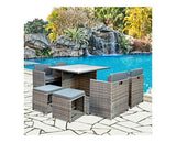 9PC Grey Rattan Cube Set