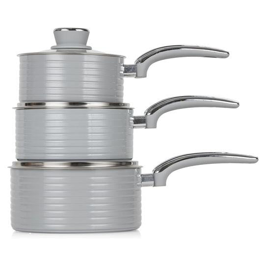 Swan Retro 3 Piece Saucepan Set Grey