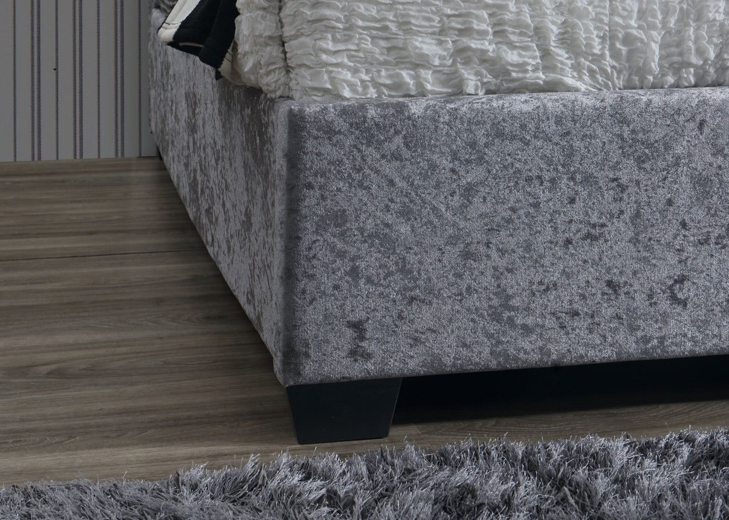 Cologne Double Bed - Steel Crushed Velvet