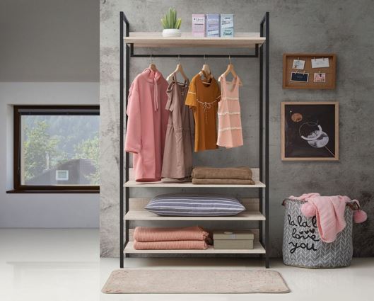 Zulu Wide Open Wardrobe with 4 Shelves-Ash Oak