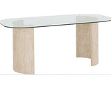 MODENA DINING TABLE - CLEAR GLASS/CREAM MARBLE EFFECT