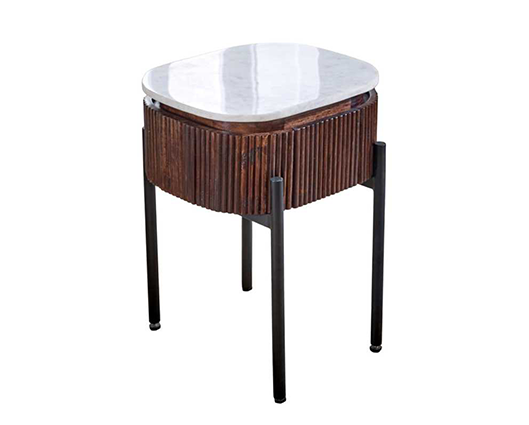 Olin Mango Wood Bedside Table With Marble Top & Metal Legs