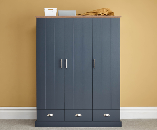 Kinsley 3 Door 3 Drawer Wardrobe- Slate Blue