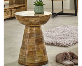 Sutton Solid Wood Round Side Table Mushroom Style