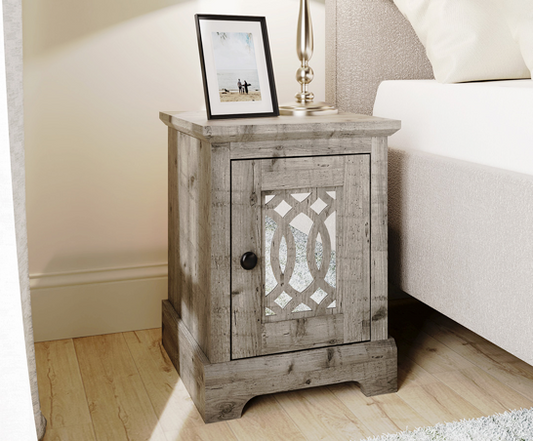 Angel 1 Door Mirrored Bedside Table- Mexican Grey