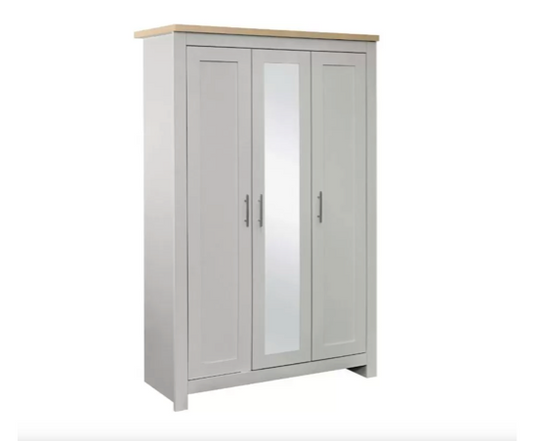 Harper 3 Door Wardrobe With Mirror- Grey & Oak