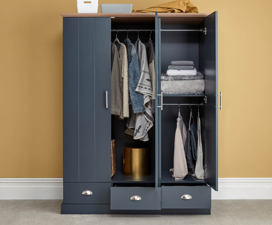 Kinsley 3 Door 3 Drawer Wardrobe- Slate Blue