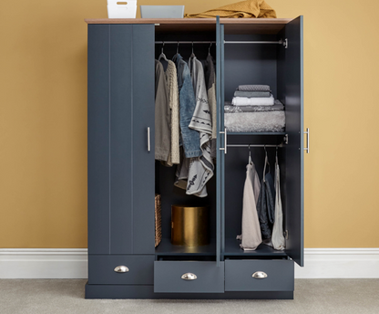 Kinsley 3 Door 3 Drawer Wardrobe- Slate Blue