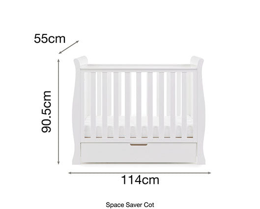 Seren Space Saver Cot + Sprung Mattress - White