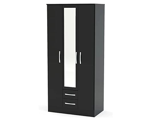 Larz 3 Door 2 Drawer Wardrobe With Mirror - Black